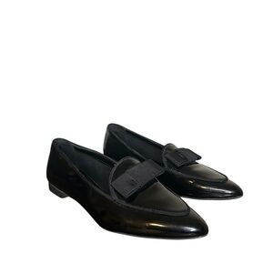 Charles & Keith Black Patent Leather Pointed Loafers with Bow - size 6